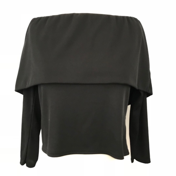 BooHoo BLACK Deep Off Shoulder Ribbed Semi Crop - Picture 2 of 7
